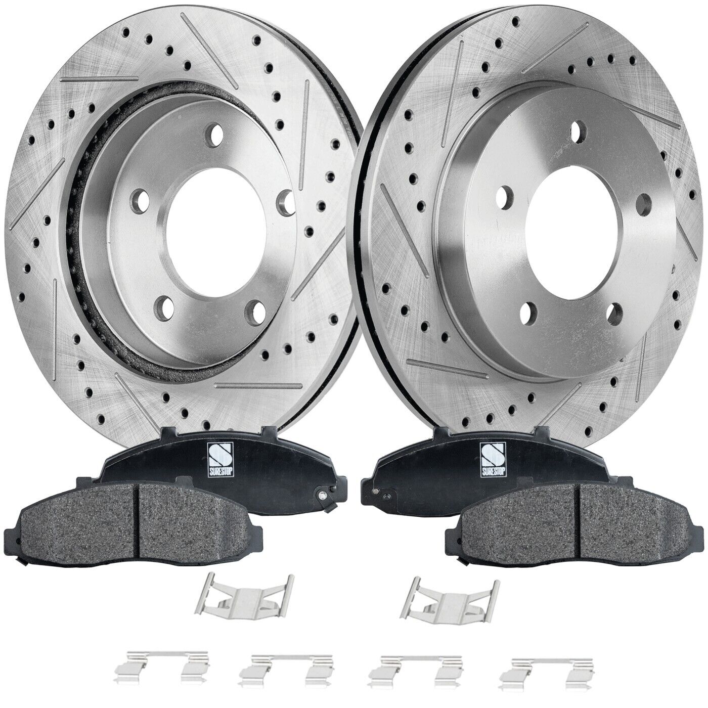 Front Brake Disc Rotor and Pad Kit For 1997-2003 Ford F-150 4WD with Hardware