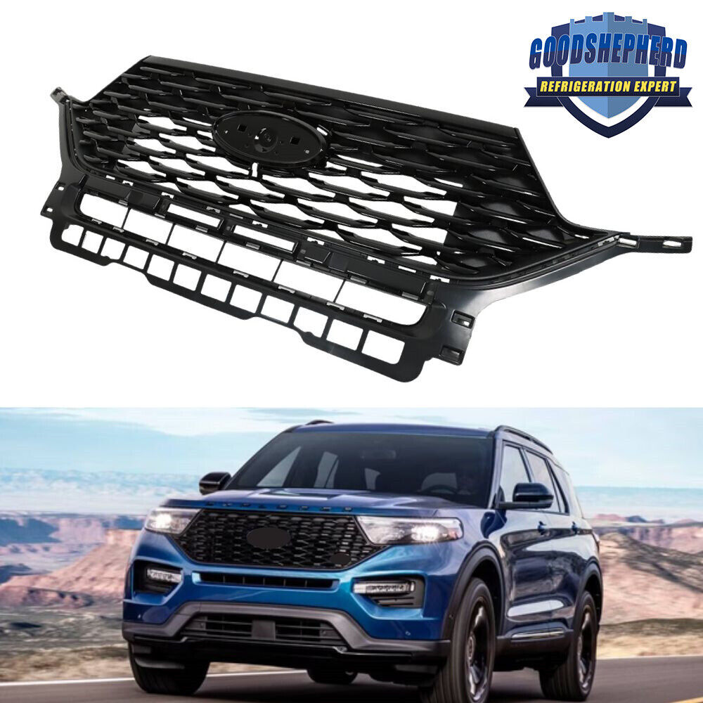 For 2020 2021 2022 Ford Explorer Front Upper Grille Glossy Black Replace Grill