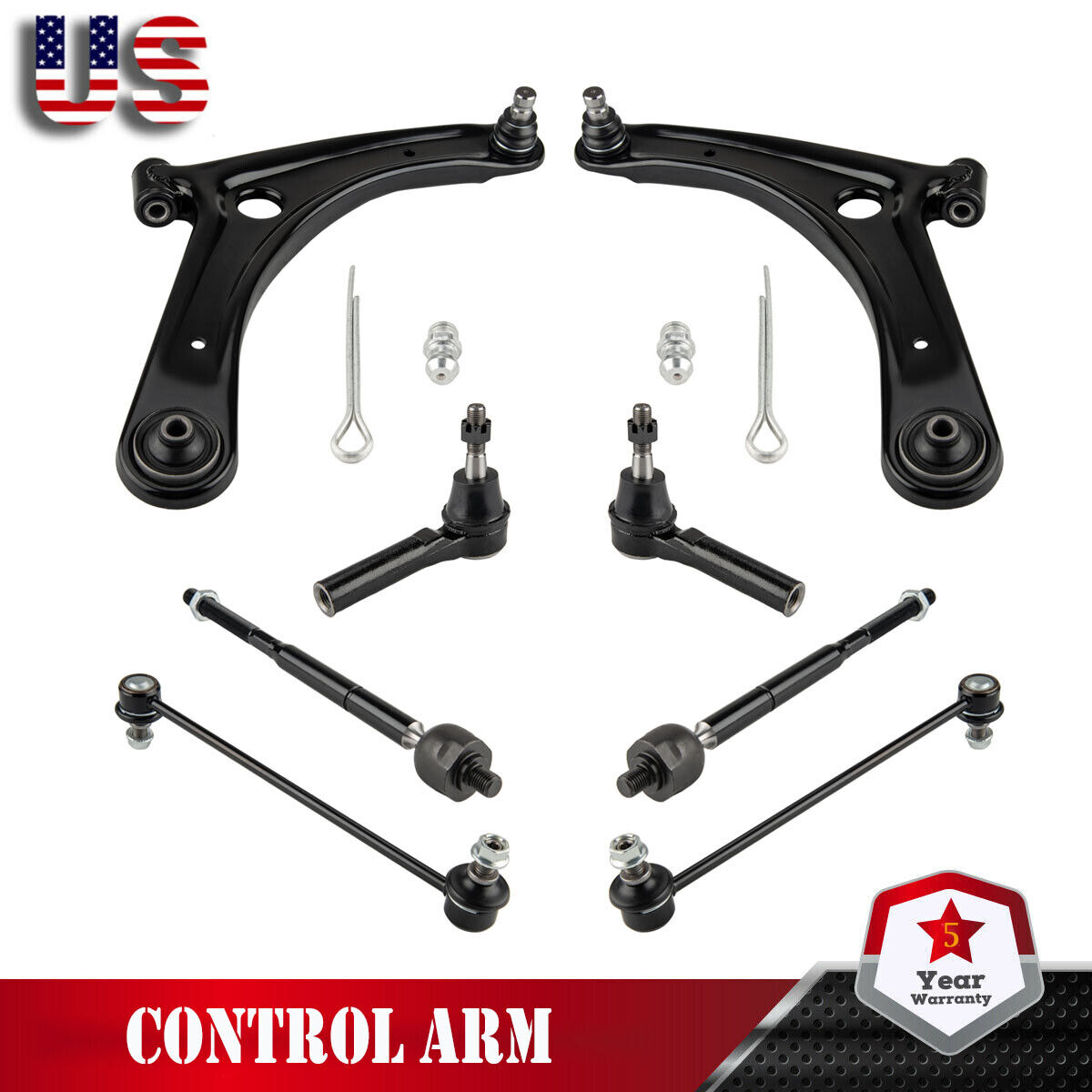8pcs Front Lower Control Arms Tie Rod For 2007-2014 Jeep Compass Jeep Patriot