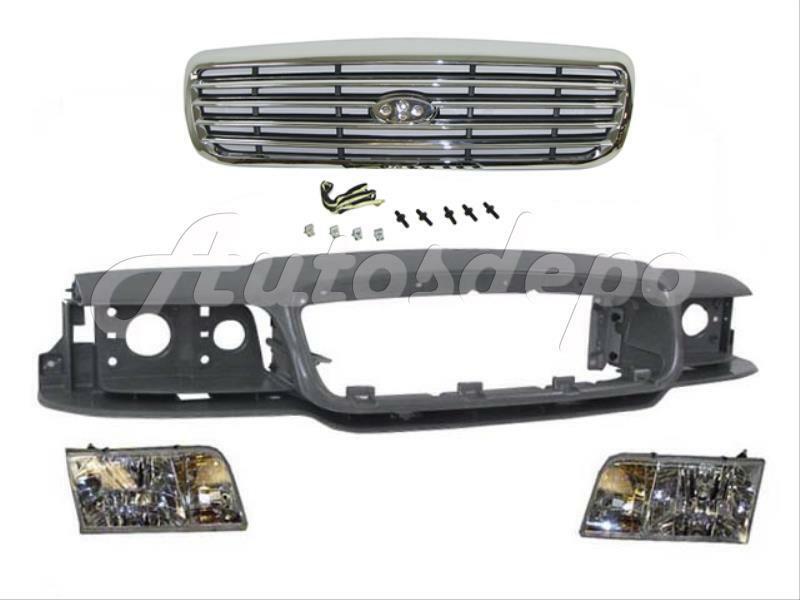 For 1998-2011 Ford Crown Victoria Header Panel Grille Chr/Blk Headlight 4Pcs