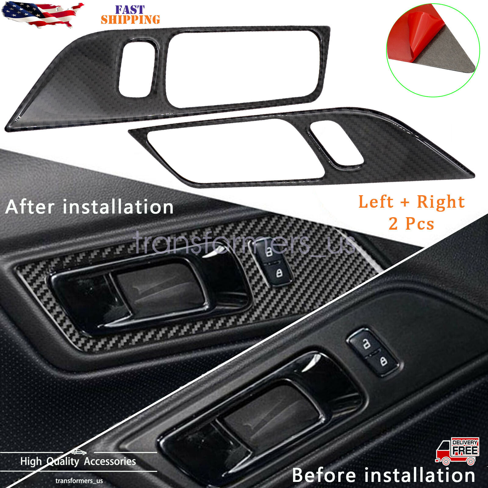 Real Carbon Fiber Interior Door Handle Trim Cover Fit for Ford Mustang 2015-2019