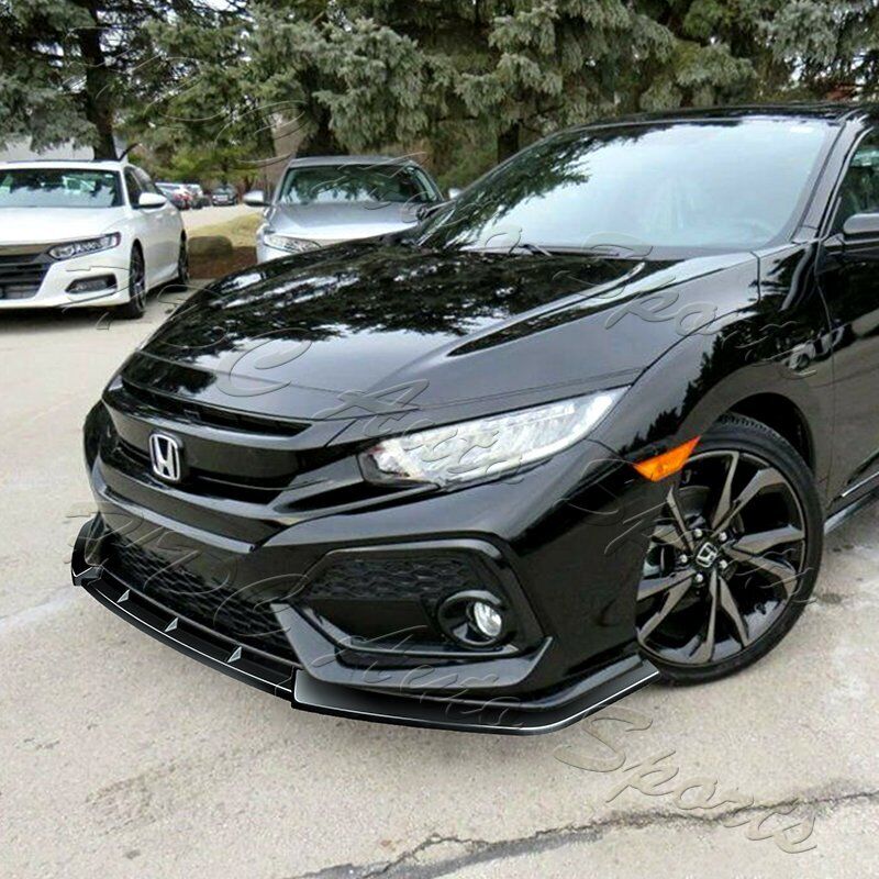 For 17-21 Honda Civic Hatchback Painted Black MUG-Style Front Bumper Spoiler Lip