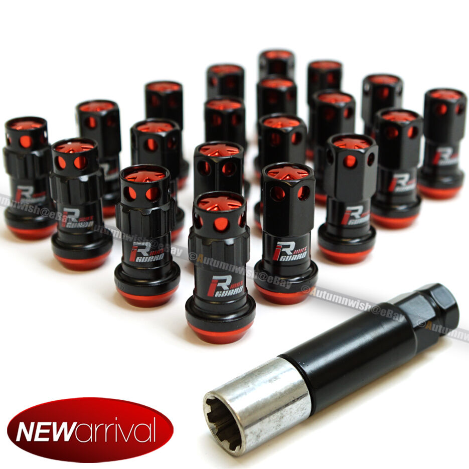 For Infiniti M12 X 1.25 mm Neo Black Red Closed End Steel Lug Nuts Set Of 20