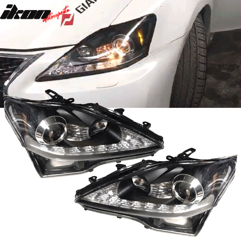 Fits 06-14 Lexus IS250 IS350 IS-F Facelift Style Headlights Black Housing Lamps
