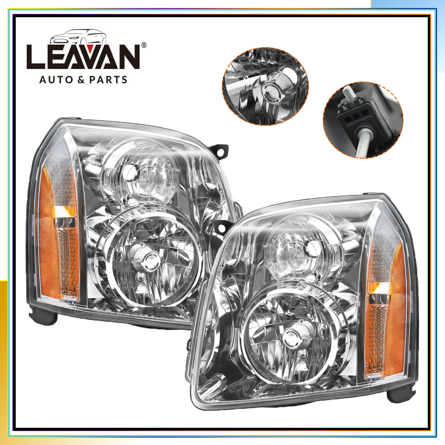 For 2007-2014 GMC Yukon XL 1500 2500 Headlights Headlamps Chrome LH+RH