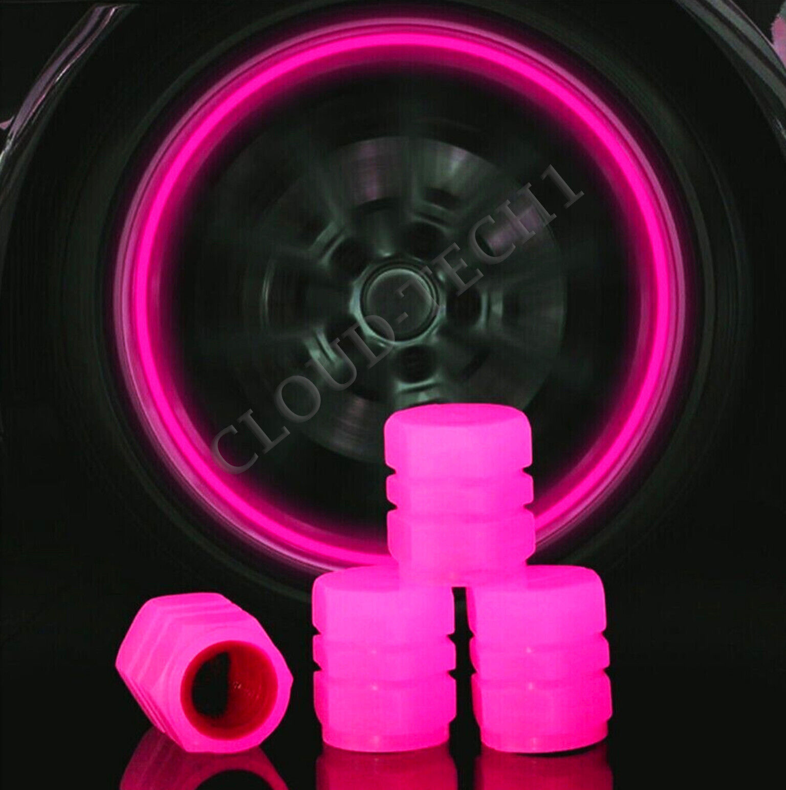 4x FOR SEAT LEON IBIZA ATECA Wheel Tyre Tire Valve Cover Caps PINK Glow In Dark