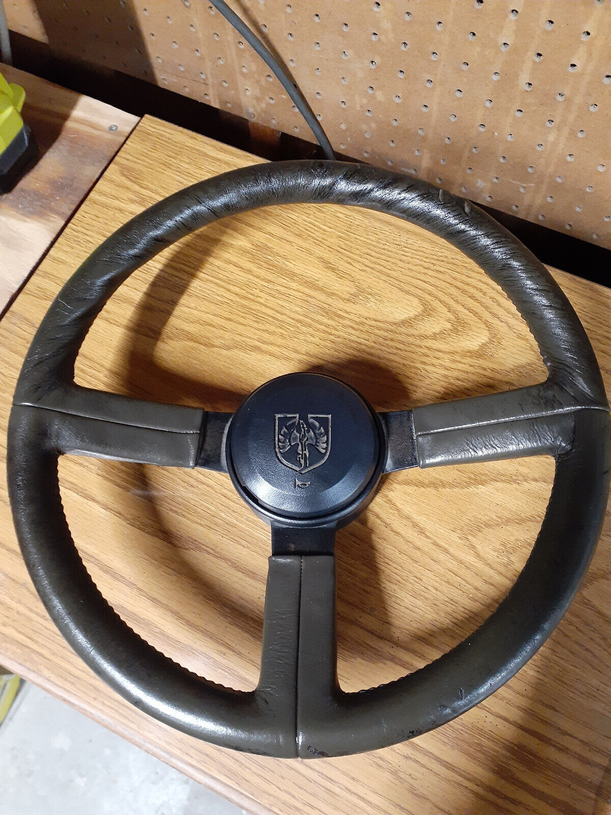 1985 Pontiac *BROWN* Fiero Leather Wrap Steering Wheel - Fair Condition