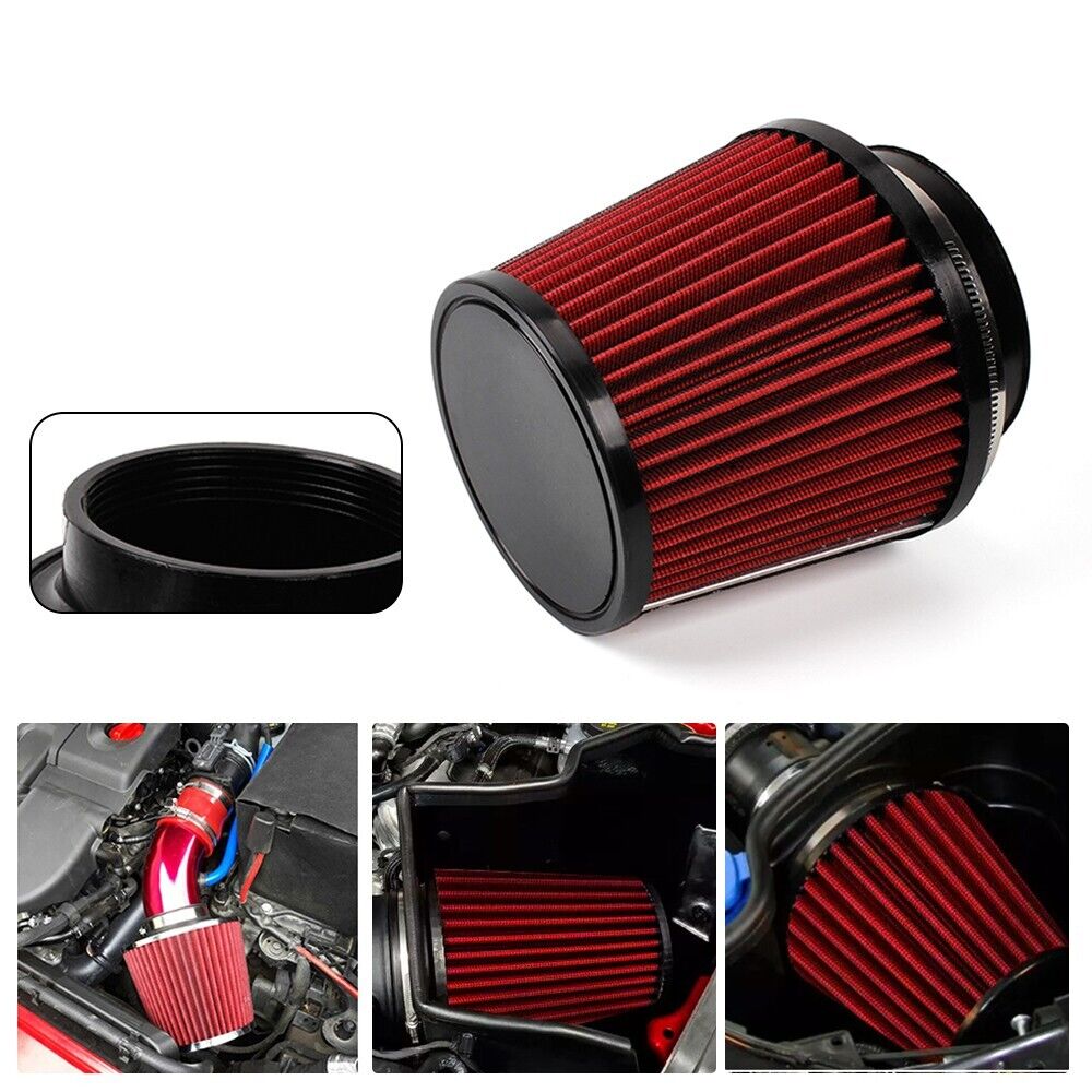 Red 4inch/100mm High Flow Inlet Cold Air Intake Cone Replacement Dry Air Filter