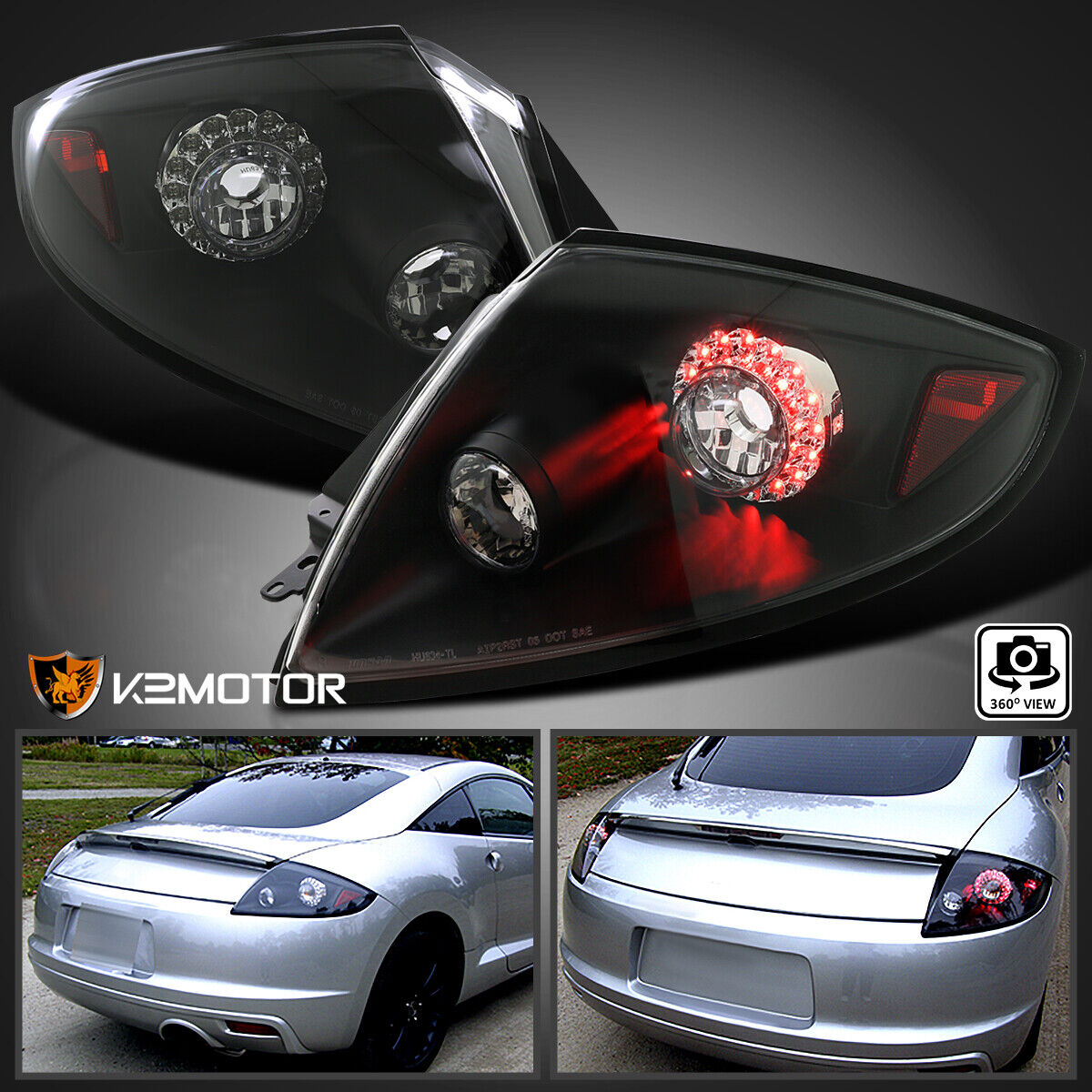 Black Fits 2006-2011 Mitsubishi Eclipse LED Tail Lights Brake Lamps Replacement