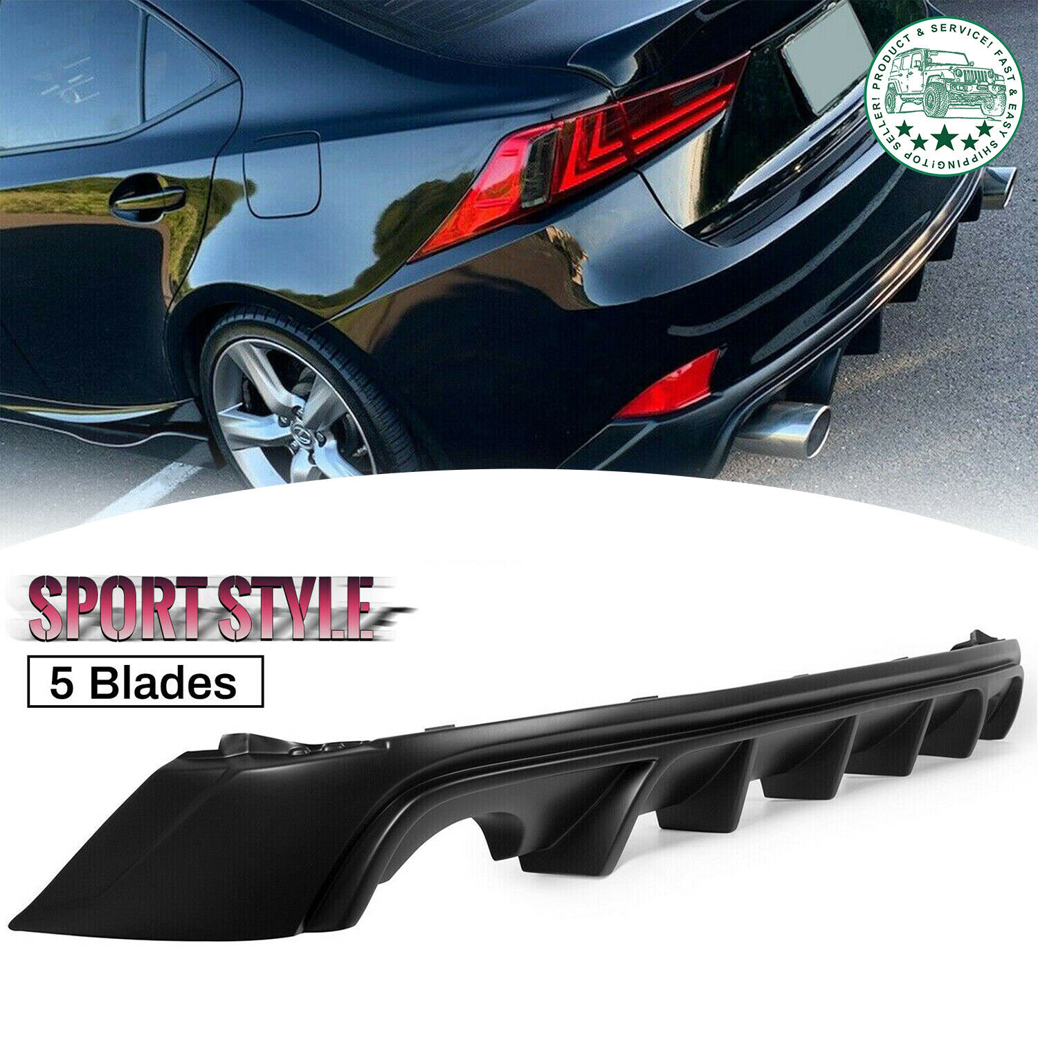 Black Rear Bumper Lip Diffuser Splitter F SPORT For 14 15 16 Lexus IS -5F Style
