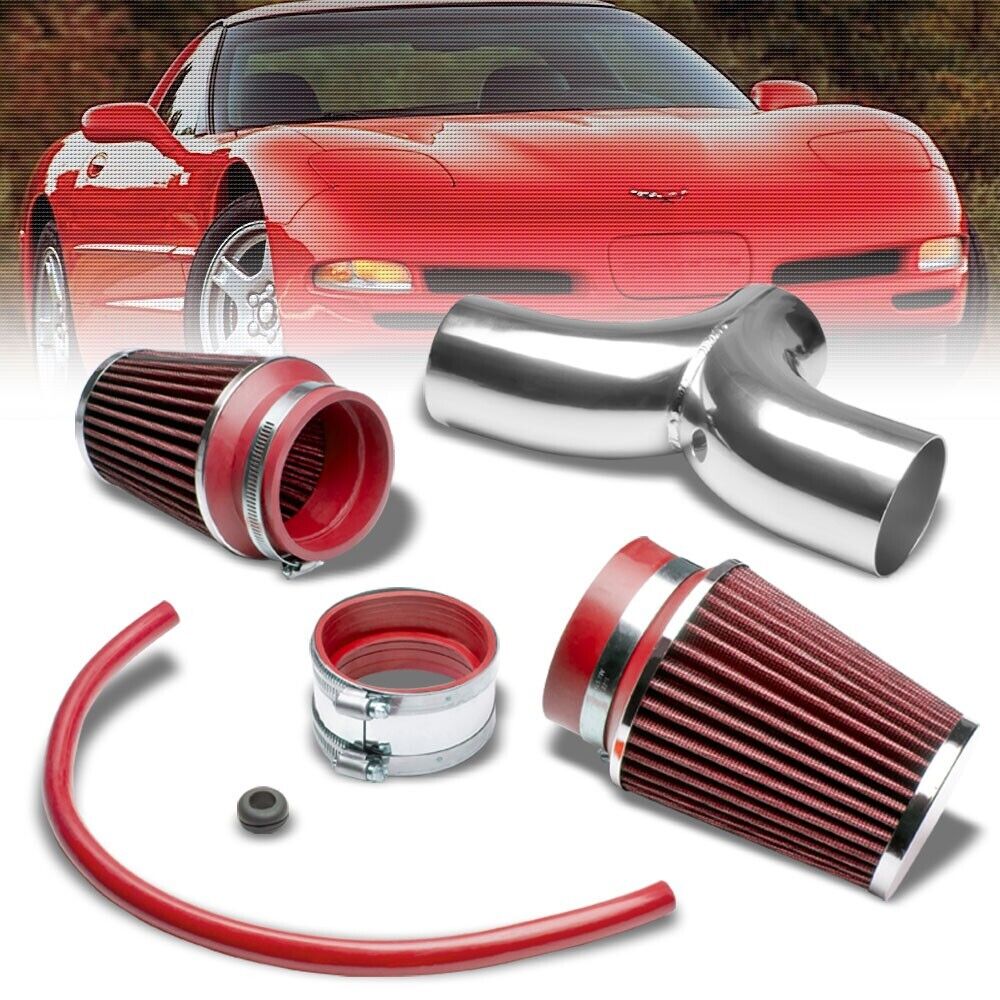 Dual Shortram Air Intake Pipe+ Red Filter for Chevy 97-04 Corvette C5 LS1/LS6