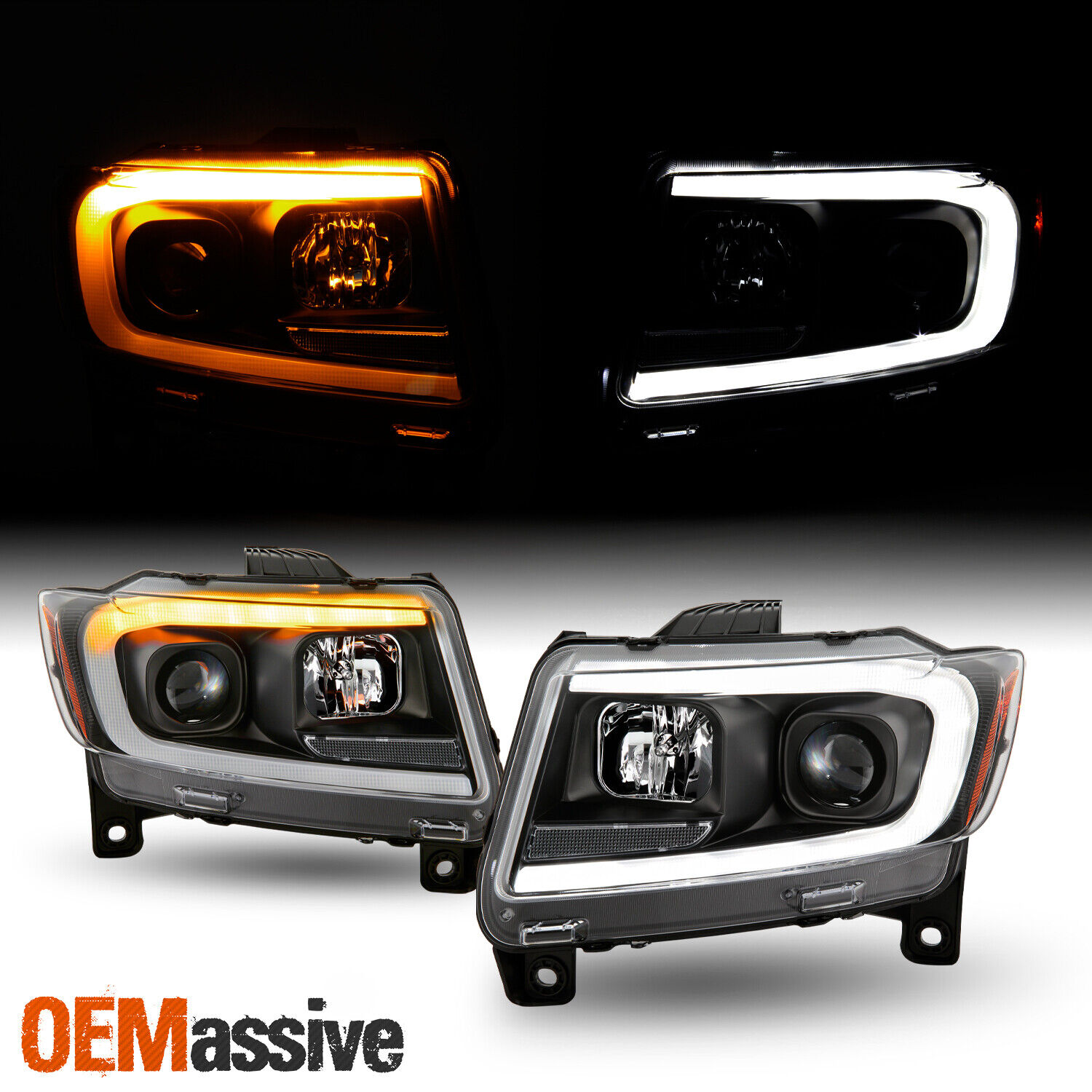 For 11-13 Grand Cherokee C-Tube Sequential Turn Signal Projector Black Headlight