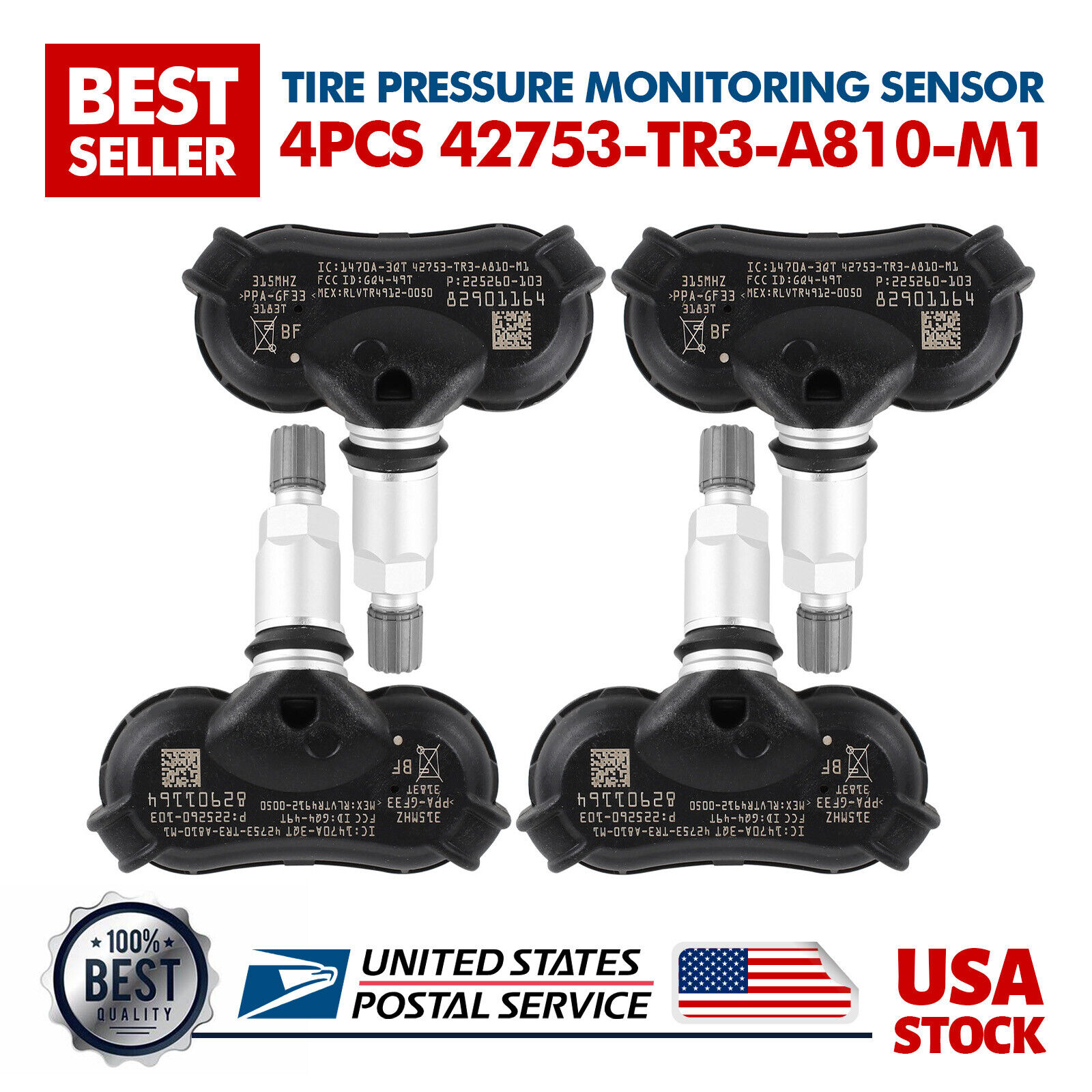 4PCS TPMS SENSORS Tire Pressure Sensor 315MHz Fit For HONDA CR-Z 2011-2015