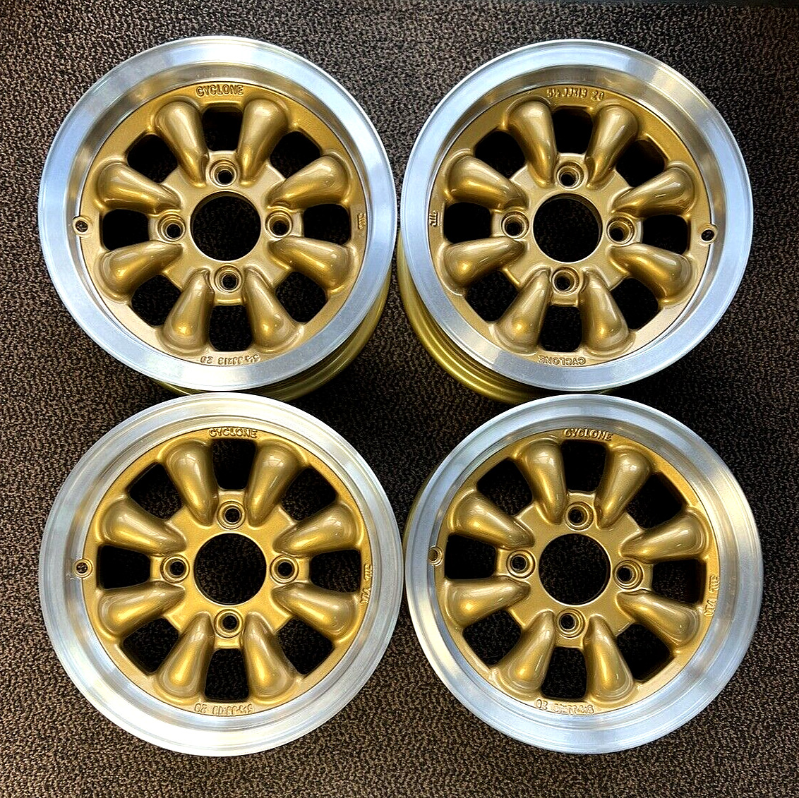 SET(4) Old School CYCLONE 8-spokes wheels R13X5.5J 4x114.3 ET20 GOLD JDM RARE