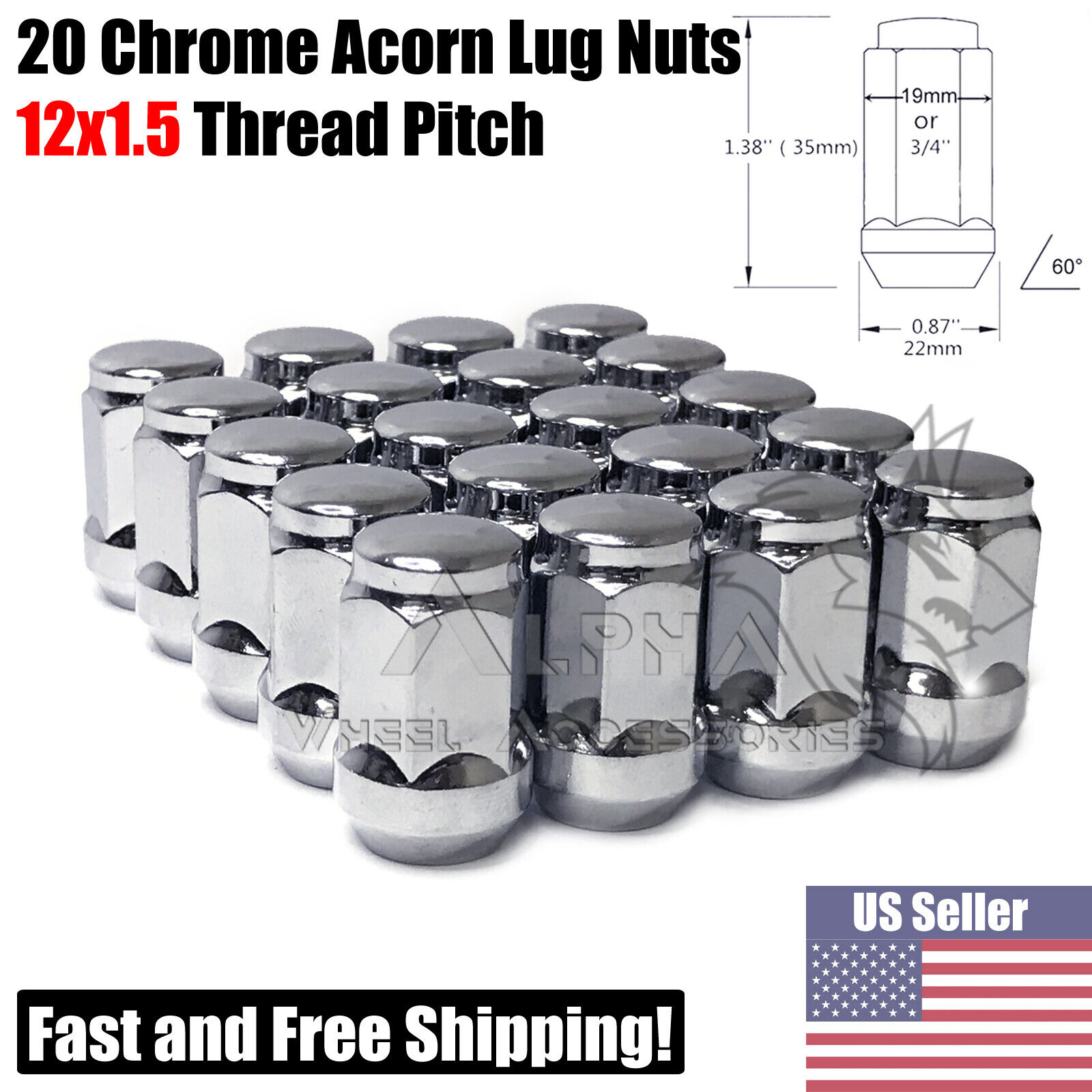 20 Chrome Bulge Acorn Lug Nuts 12x1.5 For Chevy Corvette Camaro S10 Firebird GTO