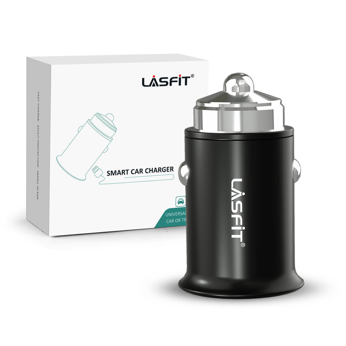 Lasfit Dual USB Car Charger 24W For iPhone 13 12 11 Pro Max Samsung Galaxy