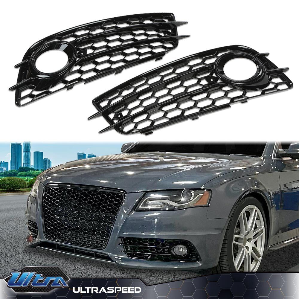 Honeycomb Fog Light Lamp Cover Grille Fit For 08-12 Audi A4 B8 S-Line S4 Bumper