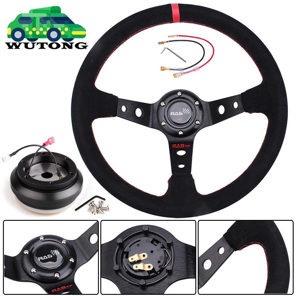 345mm Suede Steering Wheel + Hub Adapter For Honda Civic 92-95 EG Integra 94-01