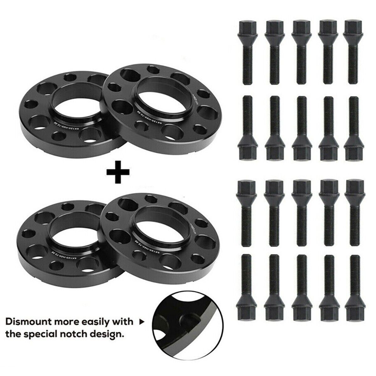 5x120 Staggered Wheel Spacers Kit (2) 15mm & (2) 20mm W/ Extended Bolts Fits BMW