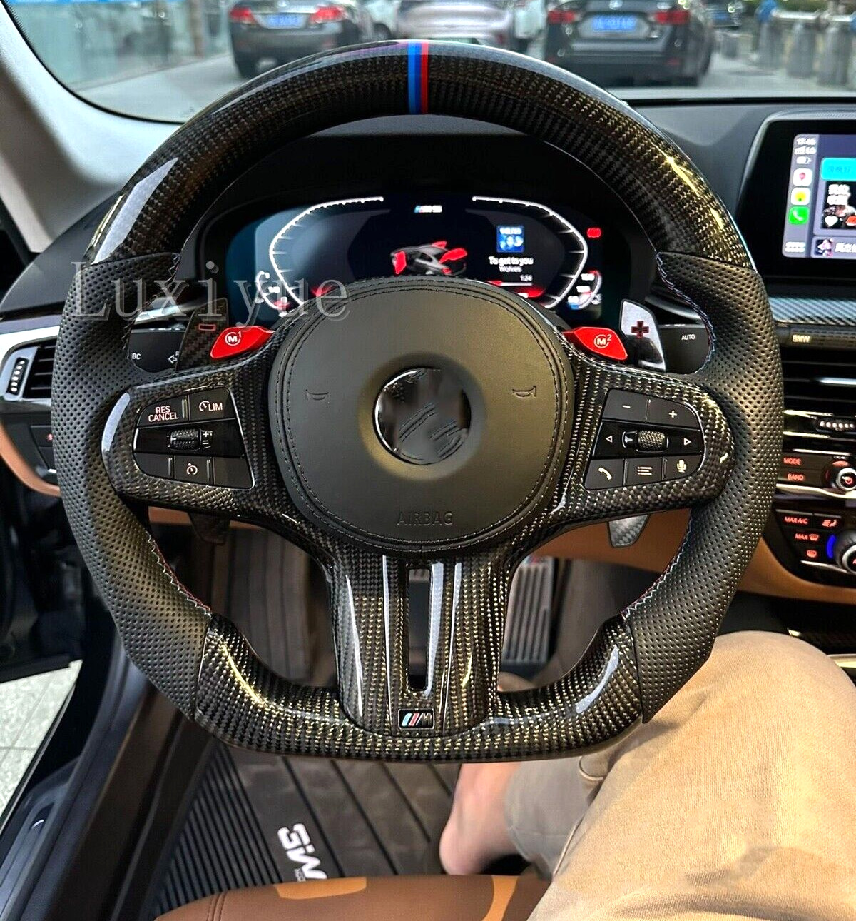 With heated For BMW G20 G30 X7 G05 X5 X6 G80 Carbon Fiber Flat Steering Wheel