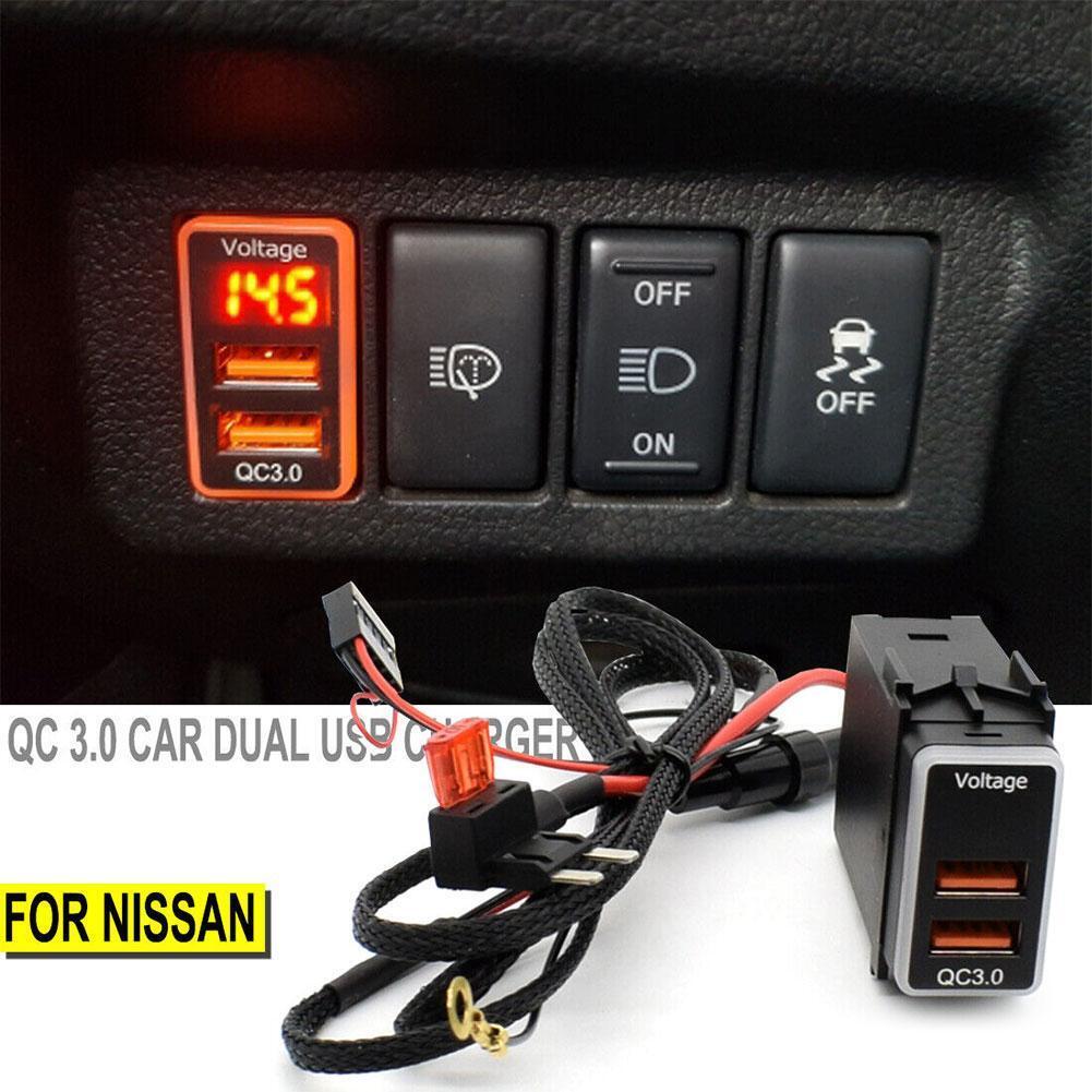 Dual USB Ports Fast Phone Quick-Charger QC3.0 For Nissan-LED-Digital-Voltmeter ~