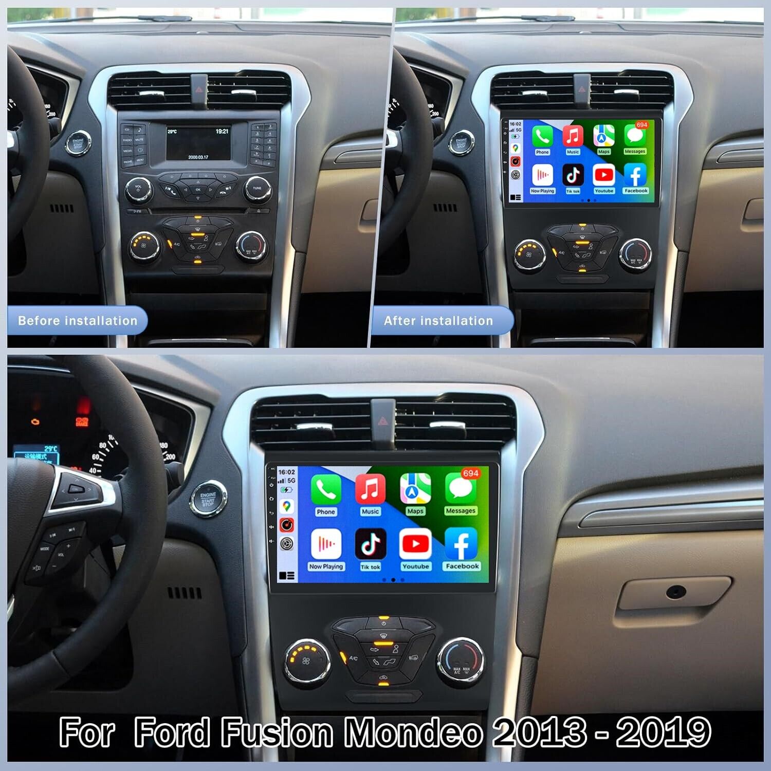 For Ford 2013-2016 Fusion Mondeo Android 12 Car Radio Apple Carplay GPS Navi FM