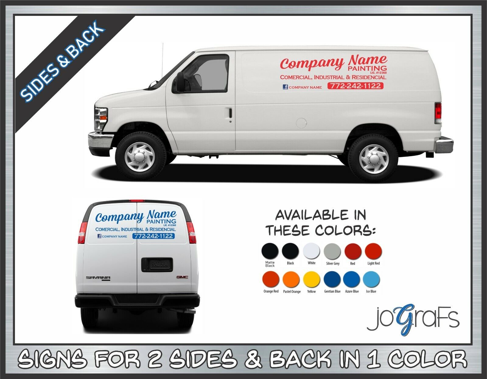Custom Business Van Truck Company Name Vinyl Lettering 2 Sides & 1 Back 1 Color