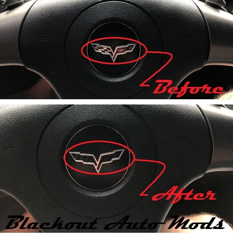 C6 Corvette Steering Wheel Flag Emblem Decal Blackout Carbon Fiber 2006-2013