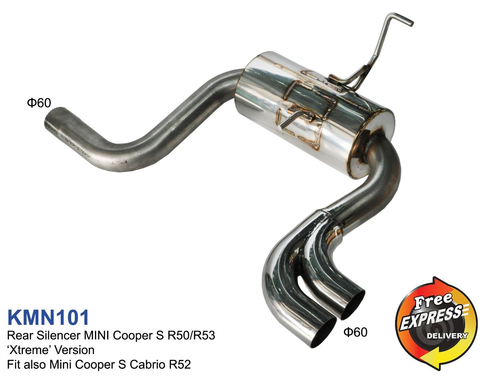 Exhaust muffler Handmade Full performance for Mini Cooper S 1.6i R50 R52 R53 60m