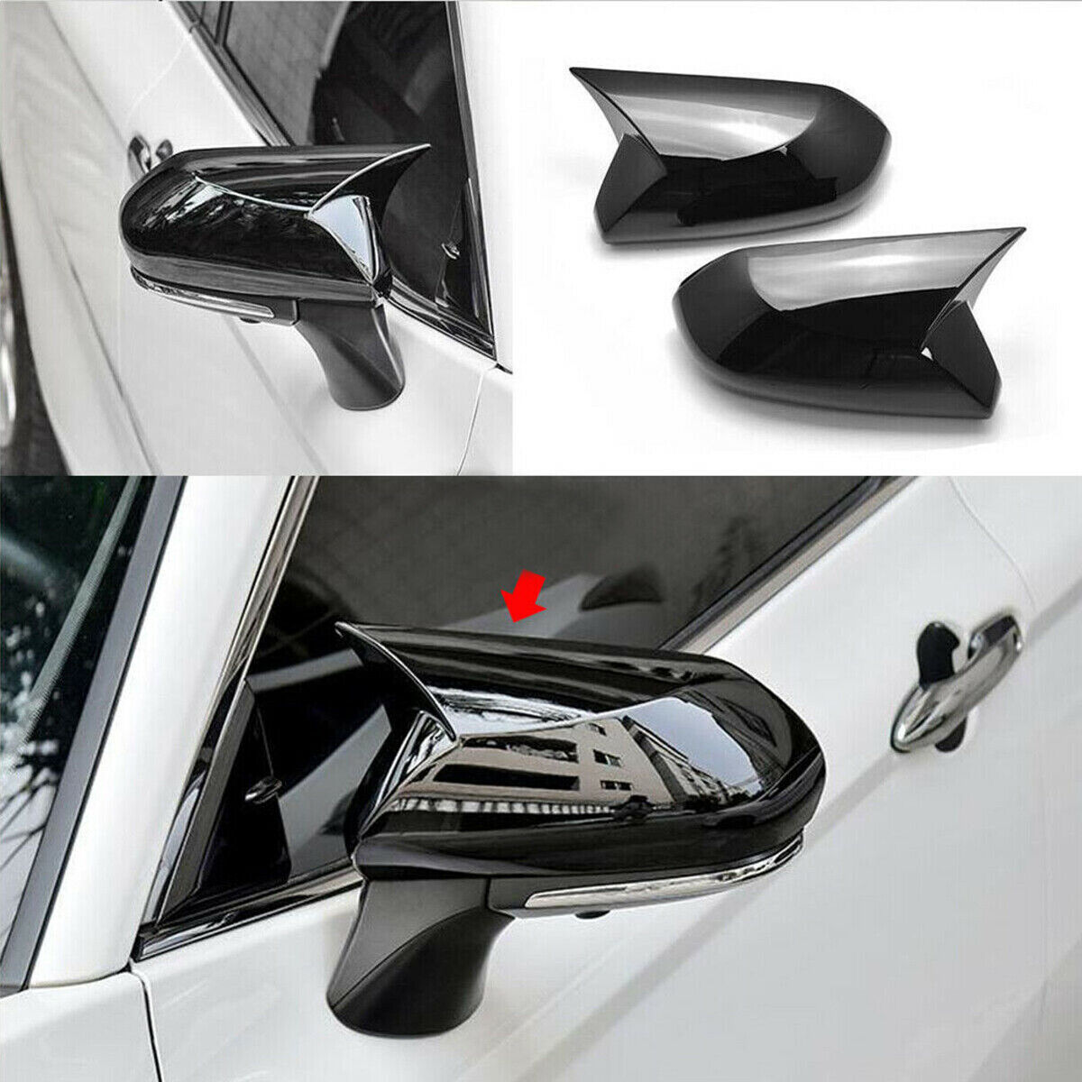 For Toyota Camry 2018-2023 Side Rearview Mirror Cover Cap Trim Gloss Black Horn