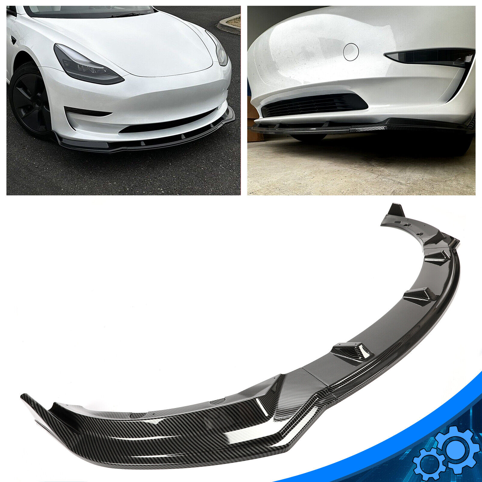 3Pcs Front Bumper Body Kit Lip For 2017-2023 Tesla Model 3 Carbon Style splitter