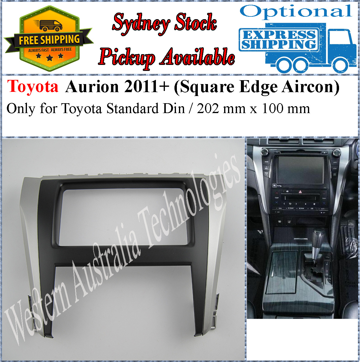 Fascia facia Fits Toyota Aurion 2011+ Square Aircon Double Two 2 DIN Dash Kit-