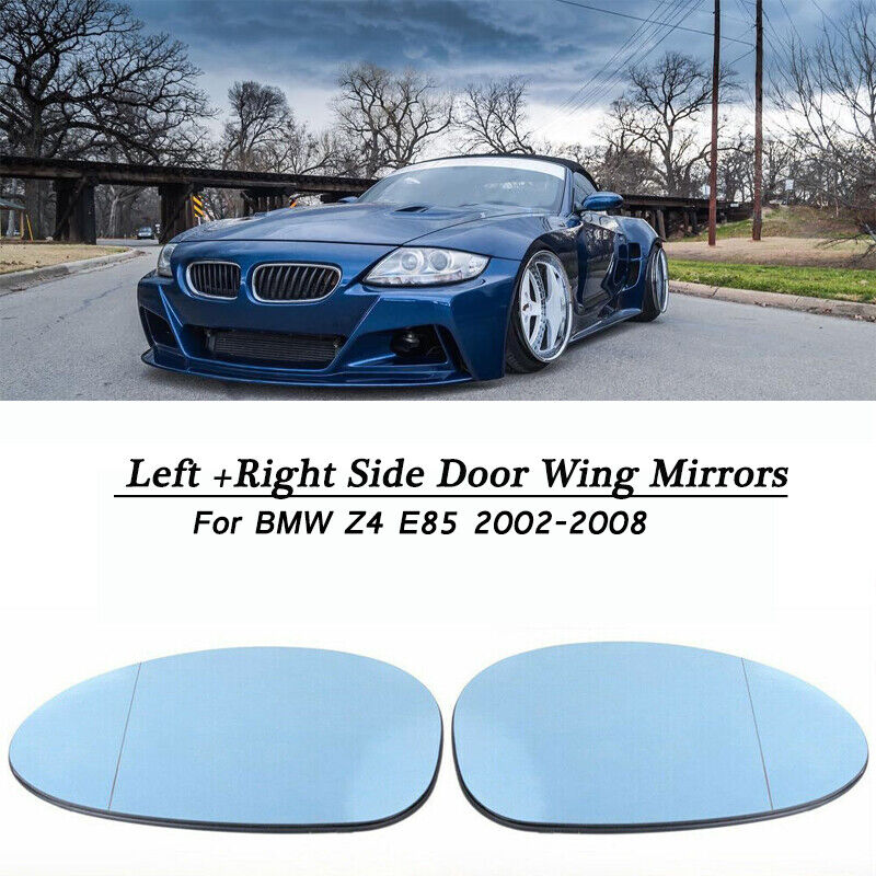 Pair Blue Heated Side Door Wing Mirror Glass For BMW E81 E87 E82 E90-93 / NO Z4