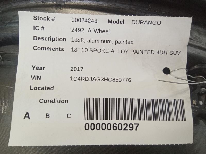 Wheel 18x8 Aluminum Painted Fits 14-18 DURANGO 270208