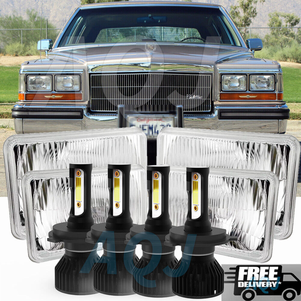 4Pcs For Cadillac Fleetwood DeVille 1975-1986 4x6 INCH LED Headlights Hi/Lo/DRL