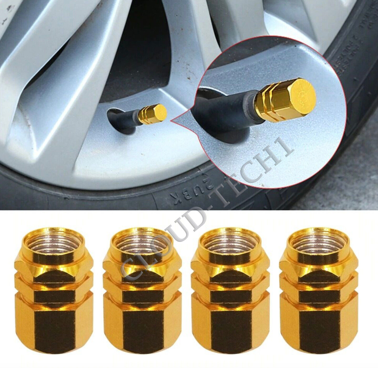 4x FOR SEAT LEON IBIZA ATECA Wheel Tyre Tire Valve Cover Caps GLOSS GOLD