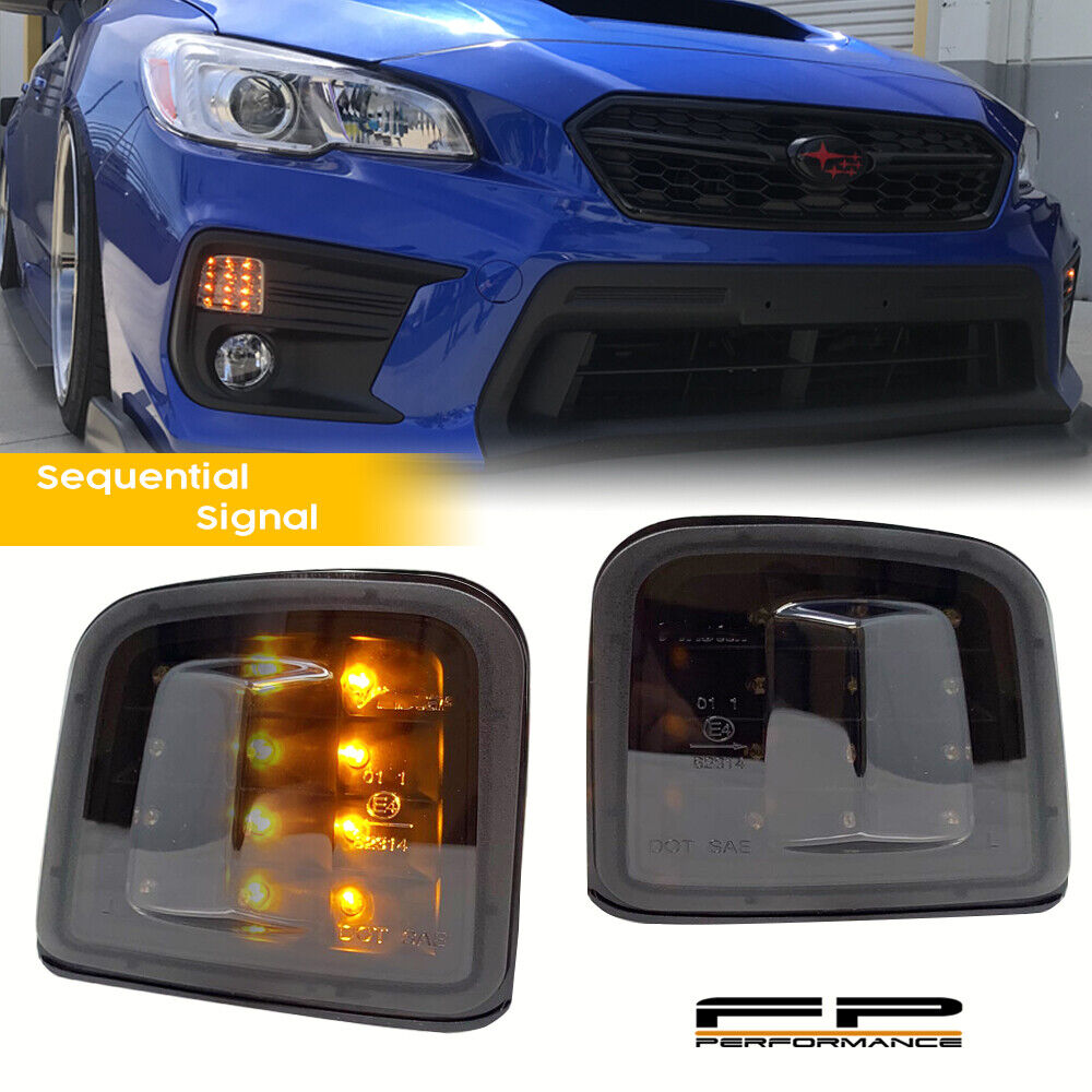 FOR 15-20 SUBARU WRX / STI Sequential LED Front Turn Signal Housing Black Smoked