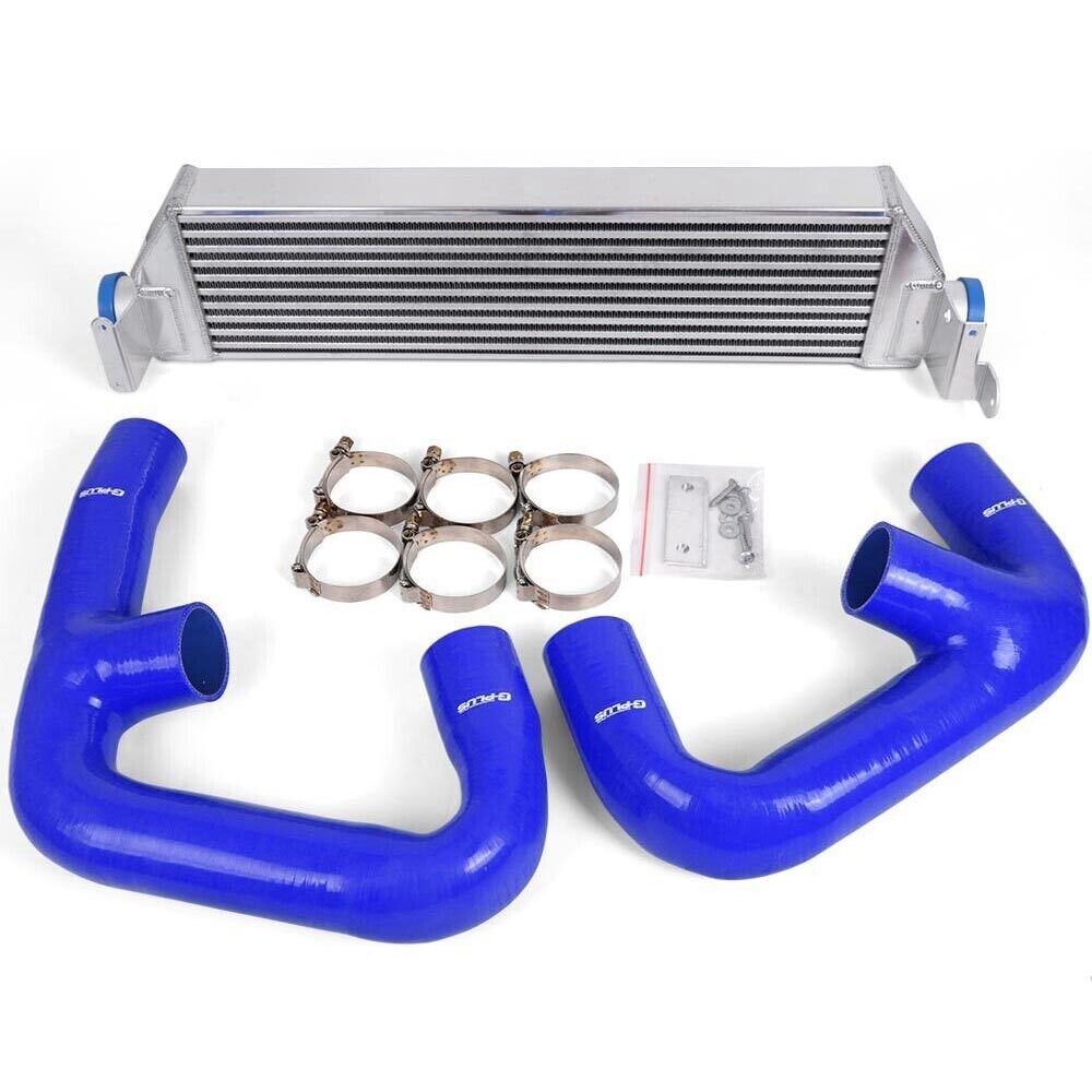 Fit For VW Golf R MK7 Aluminum Twin Intercooler Upgrade + Blue Silicone Hose Kit