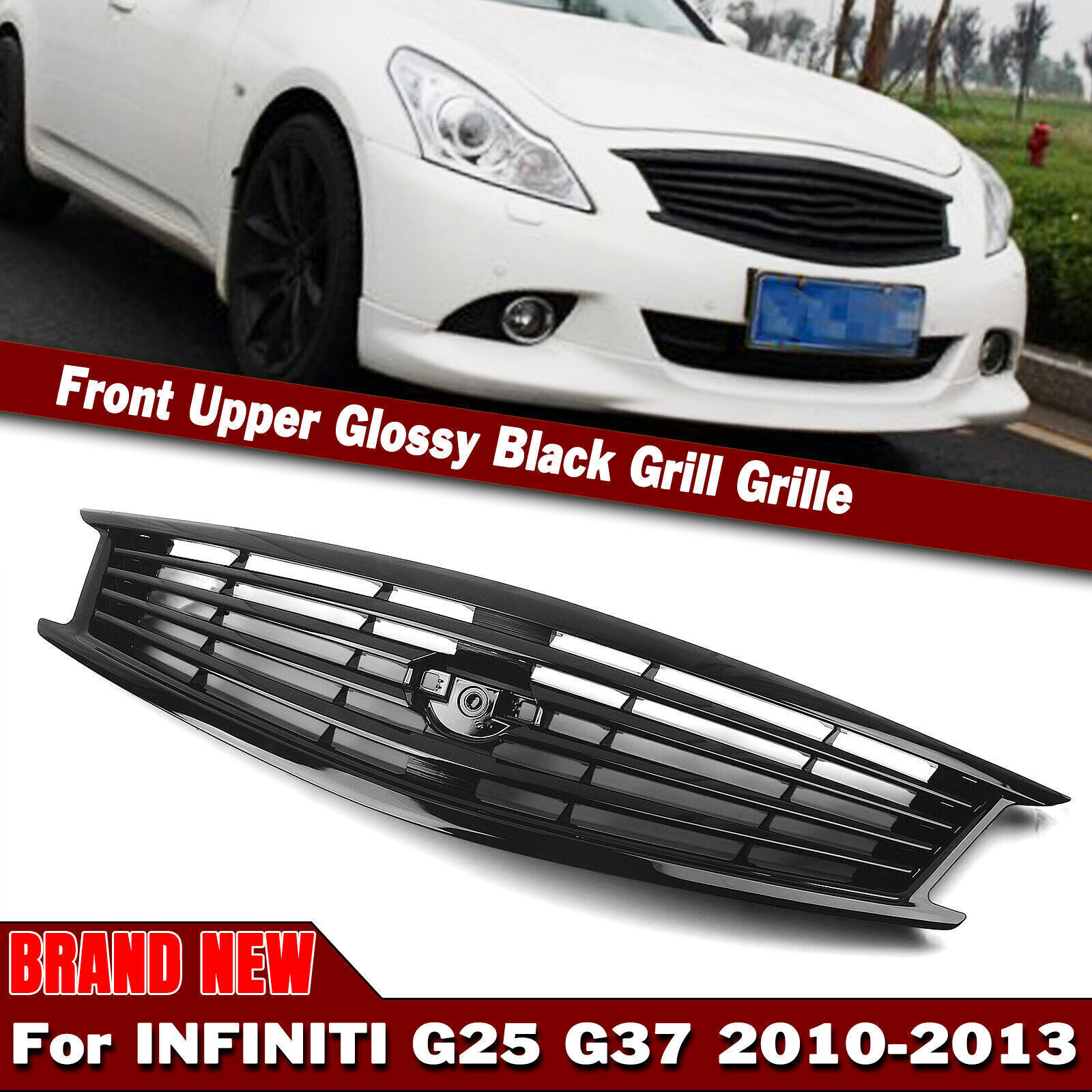 Car Front Grille Upper Grill Mesh For Infiniti G37 G25 2010-2013 Q40 Sedan Black