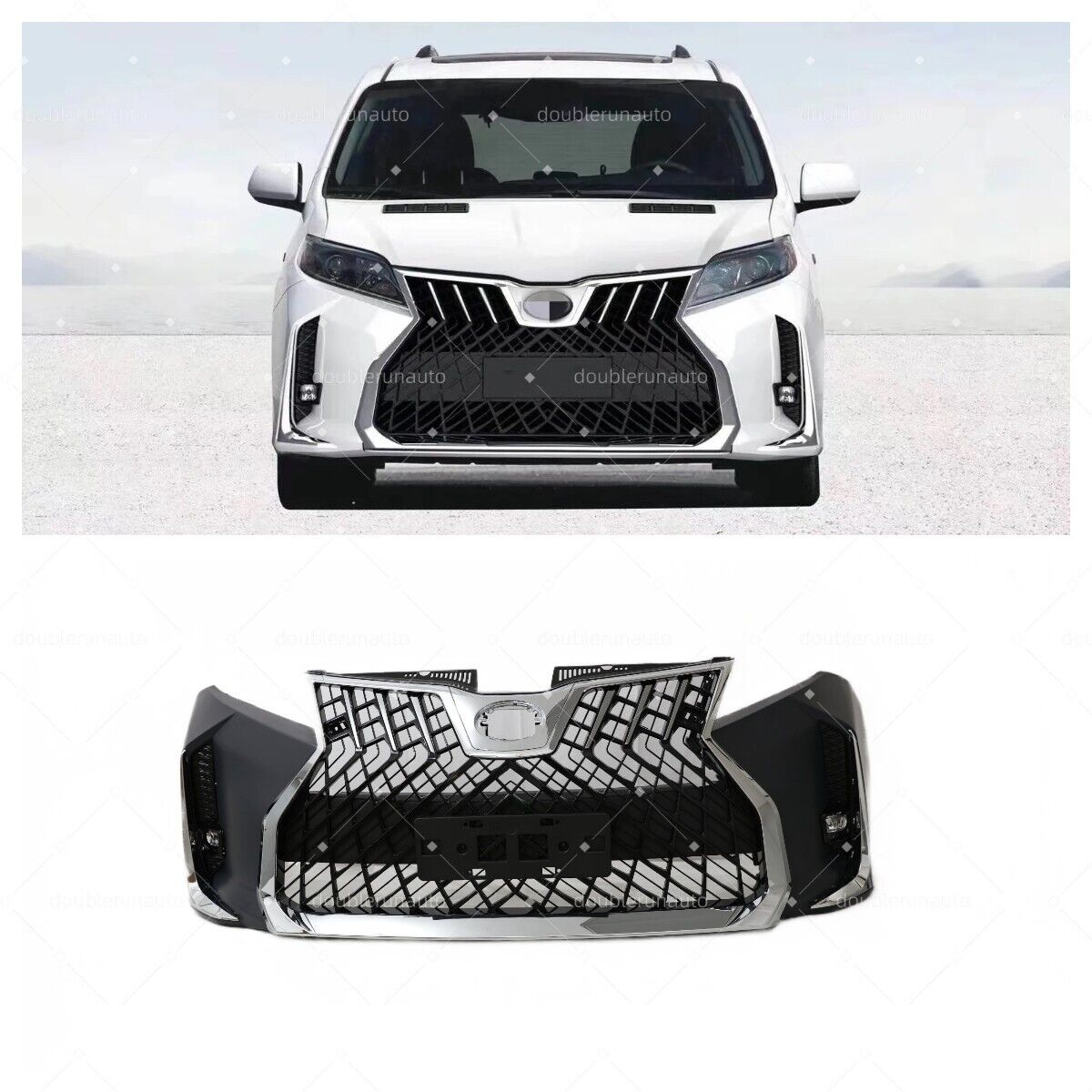 Front Bumper Body Kit Fit for 11-21 Toyota Sienna Upgrade LM Style w/Fog Lights