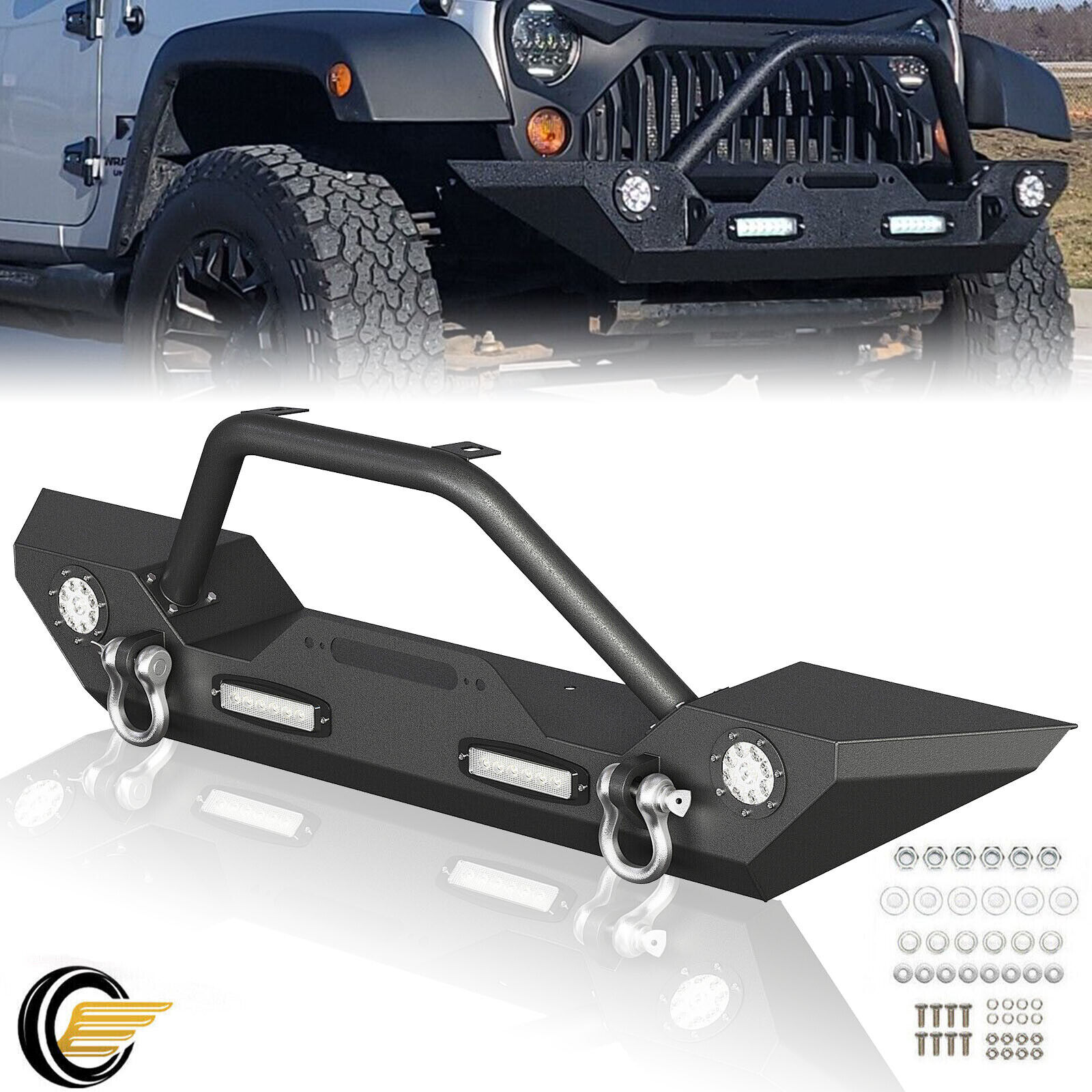 Front Bumper For Jeep Wrangler JK JL Gladiator JT 07-22 w/Winch Plate & Lights