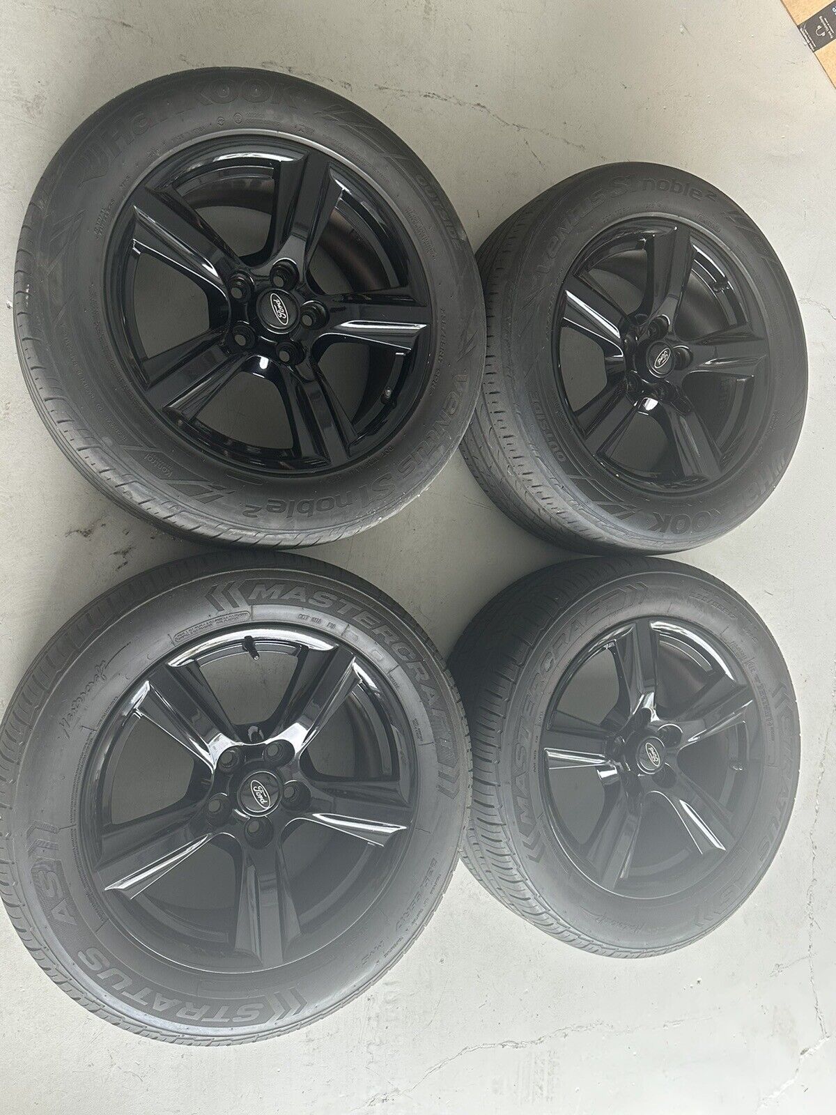 Custom Ford 17inchx7.5 Rims & Tires ALL FOUR (painted black) 70.5mm Center Bore