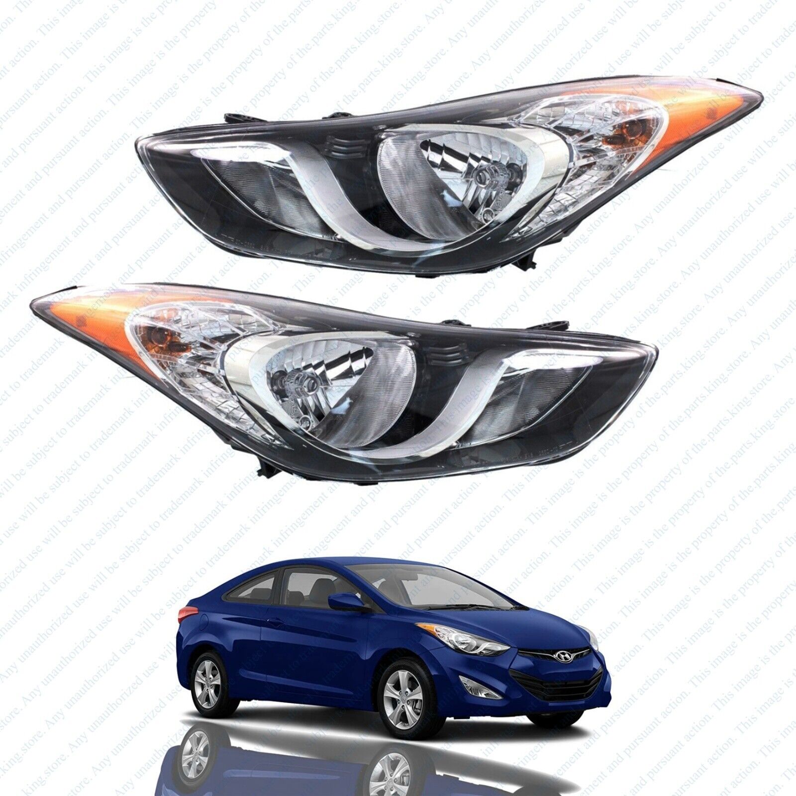 For 2011 2013 Hyundai Elantra Chrome Halogen Headlights Assembly Left Right Pair