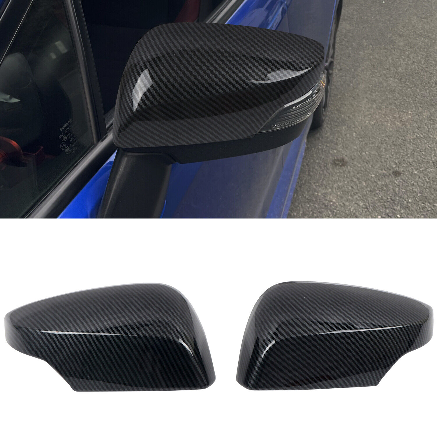 Carbon Fiber Black Side Door Mirror Cover For Subaru WRX / WRX STI 2015-2021