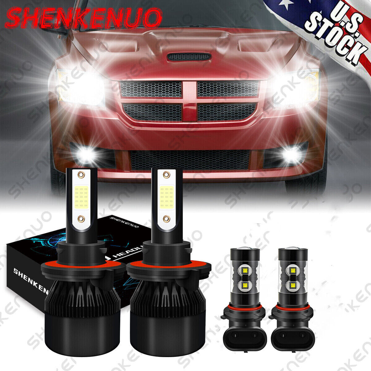For Dodge Caliber 2007-2012 4x LED Headlight High/Low Beam+Fog Light Bulbs kit