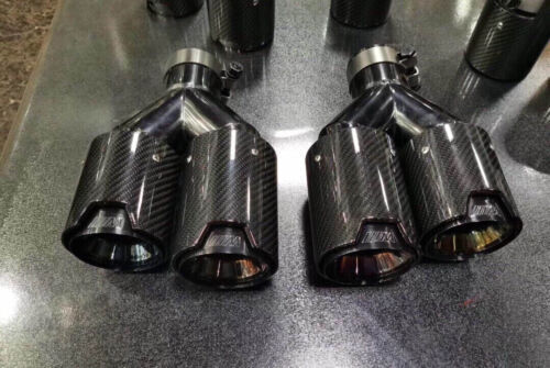 Dual for BMW 63mm In 101MM Out Car Carbon Fiber Exhaust TWIN End Tips Tail Pipe