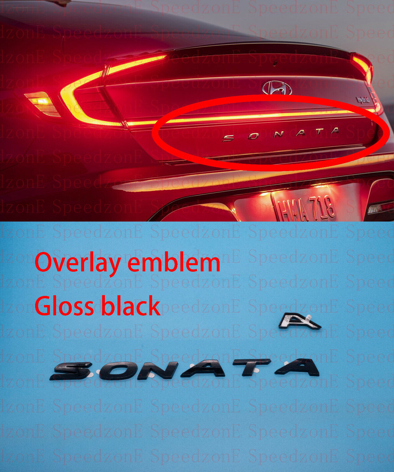 Glossy Black Rear SONATA Overlay Emblem Badge For Hyundai Sonata 2020-2022