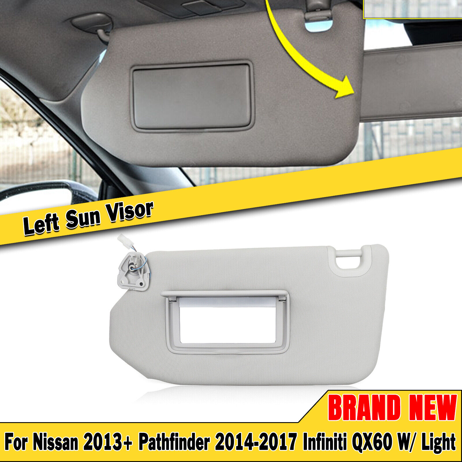 Left Driver Sun Visor For 2013-2018 Pathfinder 2014-17 Infiniti QX60 W/ Lamp DNN