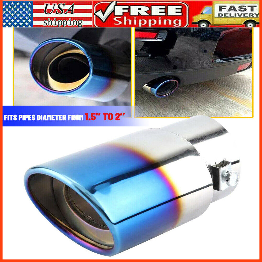 Blue Car Stainless Steel Rear Exhaust Pipe Tail Muffler Tip Round Accessories US