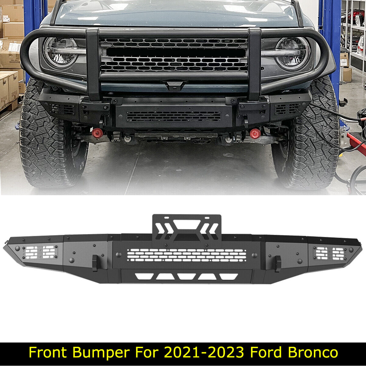 For 2021-2023 Ford Bronco Steel Front Bumper Modular Design with 2 Side Wings